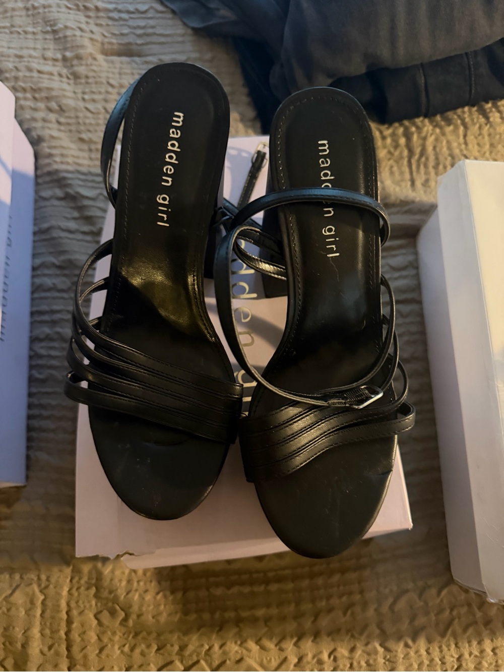 Madden Girl Black Multi-Strap Slide Heels